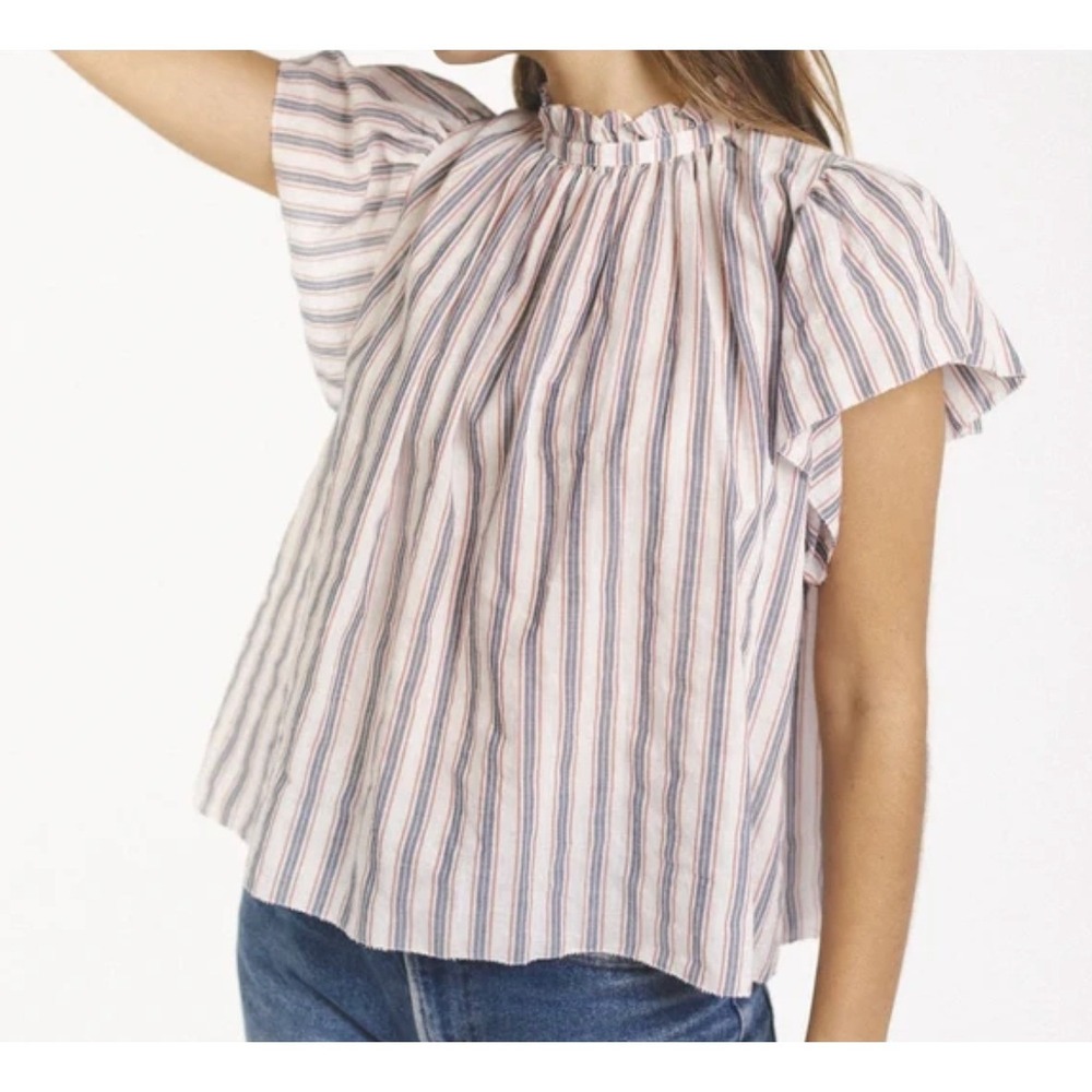 by Trovata California Blouse XS "Carla" Blouse in White, Red, and Navy Preppy